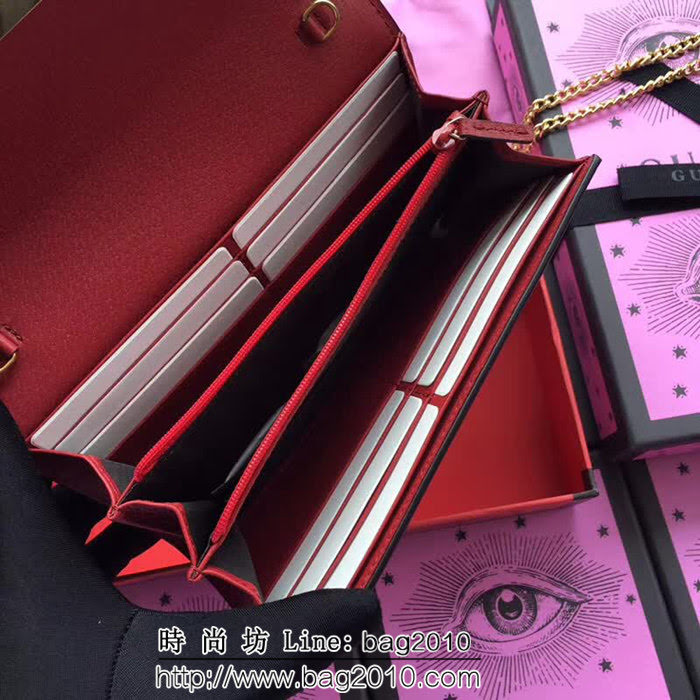 GUCCI古馳 歐洲正品原單 padlock系列 最新二折款 爆款鏈條皮夾 453506 小鳥紅皮 WTG1188